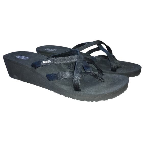 Teva Mush Mandlyn Ola Wedge Sandal Black Womens 11 Minimalist Comfort Strappy - Picture 1 of 8